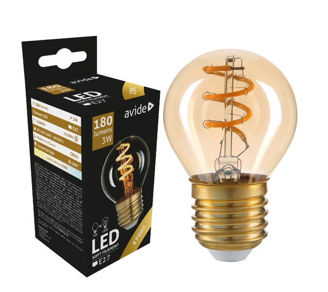 LED лампочка Soft Filament Mini Globe E27 / 3W / C45 / 2700K / 180lm / Avide / 5999097926704 / 10-158