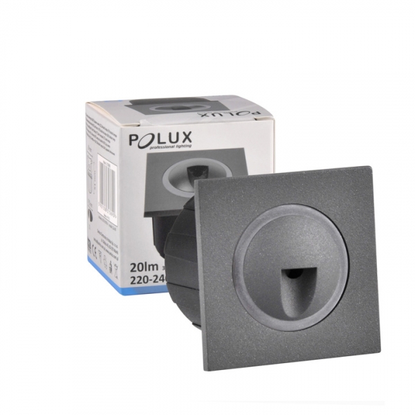 LED встраиваемый светильник для лестниц и стен Polux Q3 square / 20lm / 3W / IP44  /серый / 5901508313690 / 12-0075