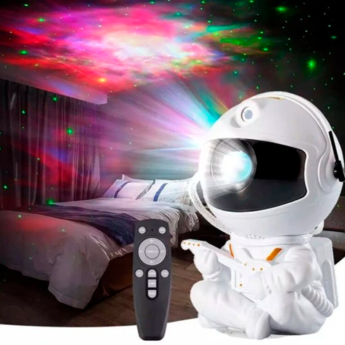 LED Проектор Астронавт / Проекция звёздного неба / галактики /  космоса / с пультом / 5W / USB / белый / 12 x 11 x 24 cm / 6920680843350 / 19-250