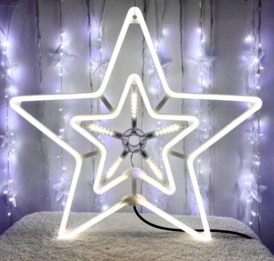 LED Ziemassvētku gaismeklis - zvaigzne / Ziemassvētku dekors / Auksti neona balta + ZIBSPULDZES EFEKTS  / IP44 / 1.8W / 55 x 57 cm / 40 LED diodes / 2000509534615 / 19-593