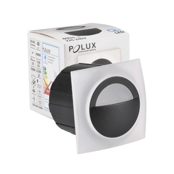 LED встраиваемый светильник для лестниц и стен Polux Q5 square / 40lm / 3W / IP44 / чёрный / 5901508313713 / 12-0076