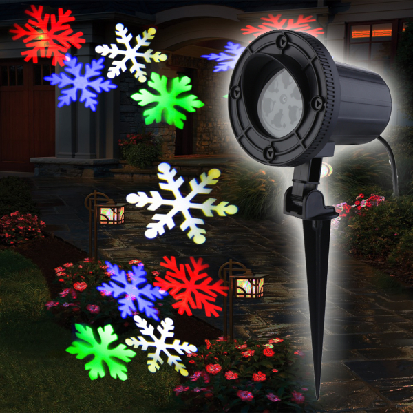 Влагозащищенный лазерный проектор для сада и помещений / IP65 / 12 Вт / RGB - разноцветный / Проекция снежинок / 4752233010351 / 19-0704