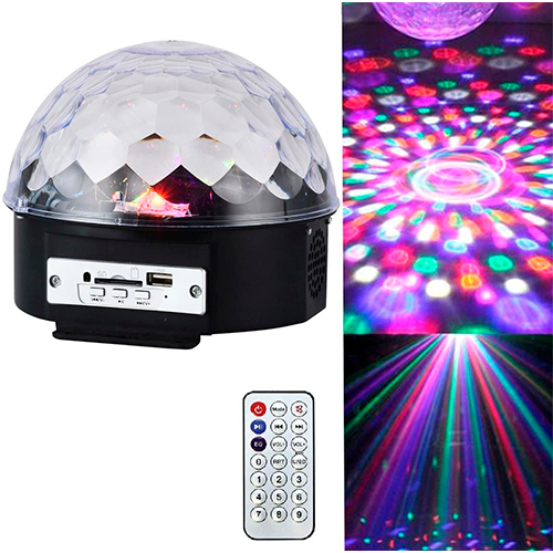LED Maģiskā lampa - skaļrunis ar tālvadības pulti / mūzikas atskaņotājs / disko bumba / MAGIC BALL ar microSD / USB / MP3 / 5907621811198 / 19-633