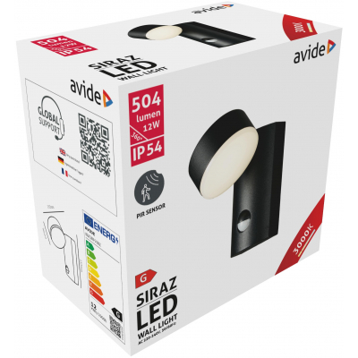 LED Facade lamp with motion (PIR) sensor Siraz / 12W / 504Lm / 112° / 3000K / WW - warm white / 5999097937526 / 10-421