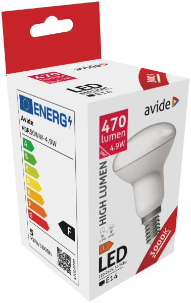 LED лампа E14 / R50 / 4,9W / 470Lm / 120° / 3000K - теплый белый / Avide / 5999097933061 / 10-190