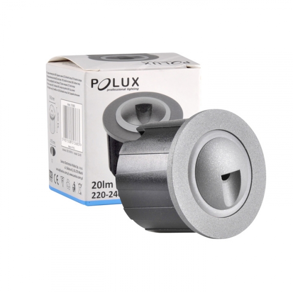 LED iebūvējams gaismeklis kāpnēm un sienām  Polux Q2 round / 20lm / 3W / IP44 / pelēka / 5901508313683 / 12-0074