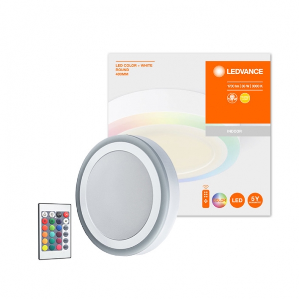LEDVANCE LED Dimmable ceiling / wall light with remote control 28W / Ø 40 cm / 3000K + RGB / warm white + multicolor / 1550Lm / IP20 / 110° / LED COLOR + WHITE / 4058075265721 / 20-7928