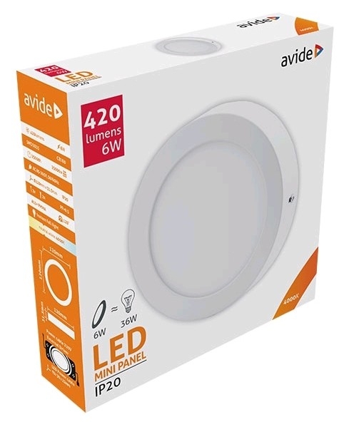LED панель Round ALU / 6W / NW-белый / 4000K / 420lm / Avide / 5999097912042 / 10-238
