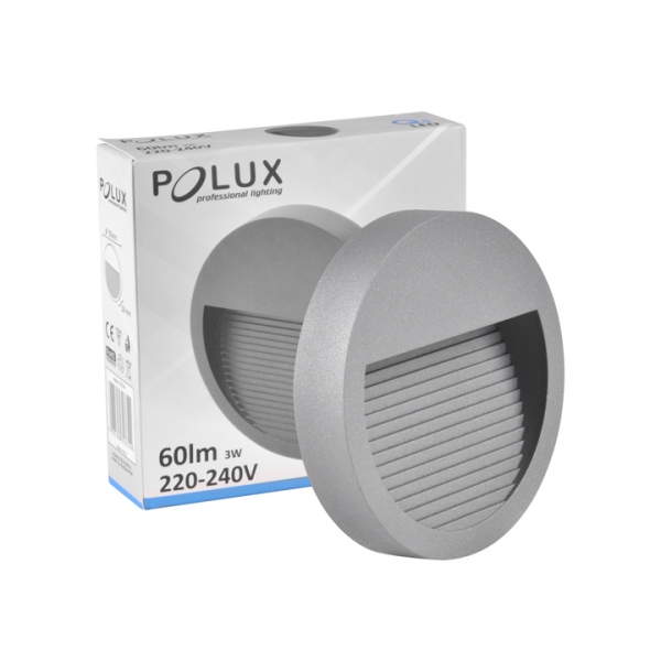 LED накладной светильник для лестниц и стен Polux Q8 round / 60lm / 3W / IP44 / серый/ 5901508313744 /12-0073