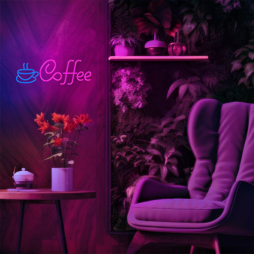 LED Neona gaismas izkārtne - COFFEE, rozā zils