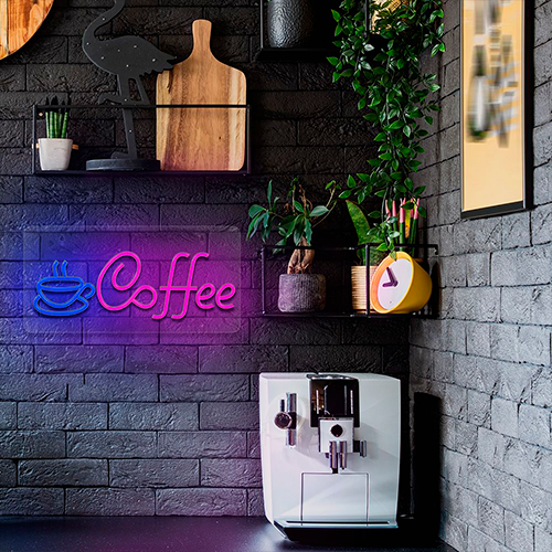LED Neona gaismas izkārtne - COFFEE, rozā zils