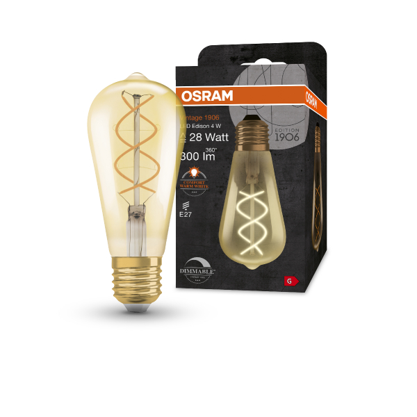 OSRAM LED диммируемая лампа E27 / 4W / 2000K / 300Lm / 300° / IP20 / Vintage 1906 DIM EDISON / 4058075269965 / 20-0195