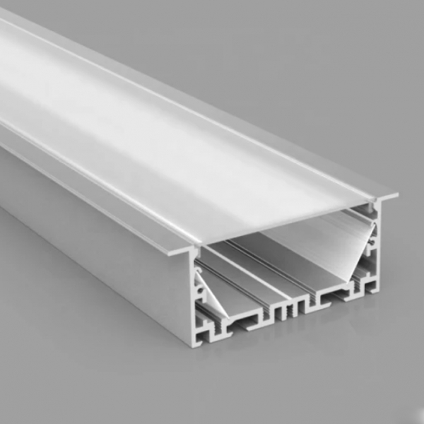 Recessed wide anodized aluminum profile with frosted glass for 1-5 rows of LED strip for plaster, tiles, furniture, etc. / in the set: glass, plugs 2 pcs. / HB-74X35 / 3m x 74mm x 35mm / 4752233009386 / 05-744