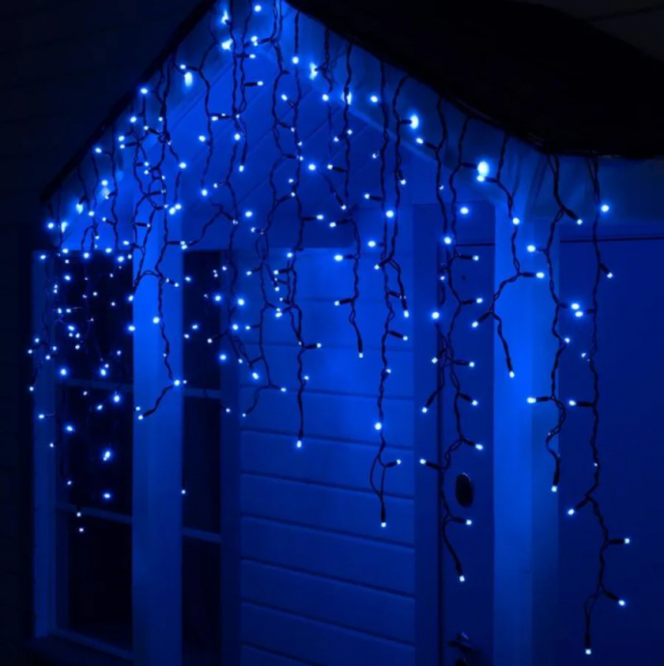 LED Christmas garland outdoor and indoor icicles with crystals / 13.66W / 15.2m / 300 diodes / blue + FLASH / IP44 / connectable / 19-504