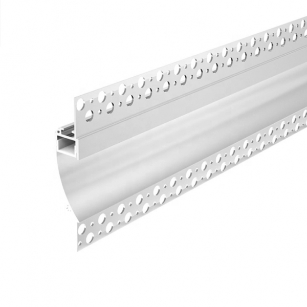 Recessed anodized aluminum profile with frosted glass for LED strip under plaster, plaster, tiles. Plinth profile. Baguette profile. / in the set: glass, plugs 2 pcs. / HB-98X18.8 / 3m x 98mm x 18.8mm / 4752233009072 / 05-712
