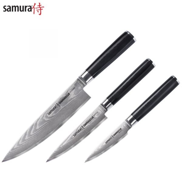 Samura DAMASCUS Комплект кухонных ножей 3шт. Paring / Utility / Chef's из AUS 10 Дамасской стали 61 HRC (67-слойный) / 4751029322562