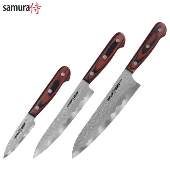 Samura KAIJU Комплект ножей 3шт. Нож для очистки овощей / Универсальный нож / Поварской нож из AUS 8 Японской стали 59 HRC / 40-020 / 4751029320674
