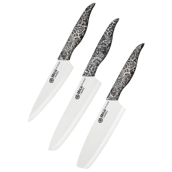 Набор из 3-х керамических ножей Samura INCA / Универсальный 155мм / Накири 165мм / Chef 187мм / 4751029323323 / 40-124