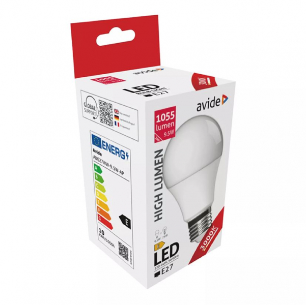 LED лампа Globe / A60 / 9,5W / E27 / WW - теплый белый / 1055Lm / 3000K / 180° / Avide / 5999097932965 / 10-1313