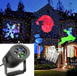 LED Lāzera projektors RGB - daudzkrāsains / 4 kārtiņas / Ziemassvētku tematika / 85V-260V / 50-60Hz / 4W / 19-503 :: Āra un iekštelpu lāzera projektori 