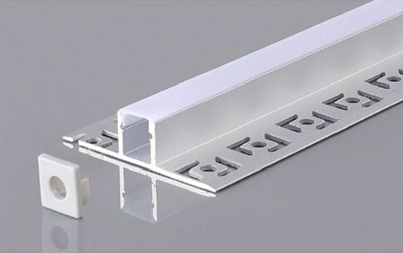 Recessed anodized aluminum profile with frosted glass for LED strip under plasterboard, plaster, tiles / set: glass, plugs 2 pcs. / HB-52.5X13.3 / 3m x 52.5mm x 13.3mm / 4752233008983 / 05-703