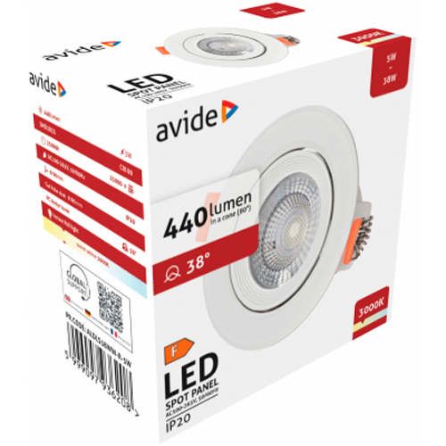 LED built-in luminaire Downlight 38° / 5W / WW - warm white / 3000K / 440lm / IP20 / Avide / 5999097936208 / 10-2411