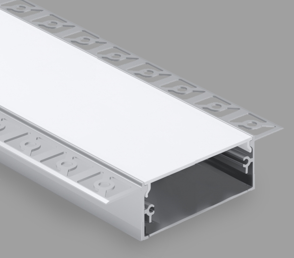 Recessed anodized aluminum profile with frosted glass for 1-5 rows of LED strip for plasterboard, plaster / in the set: glass, plugs 2 pcs. / HB-96X20 / 3m x 96mm x 20mm / 4752233009027/ 05-707