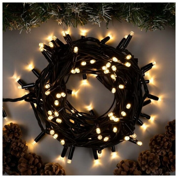 Indoor LED Christmas garland / WW - warm white / 200 LED diodes / 8,57W / 8 modes / 16m / IP44 / connectable / 19-520