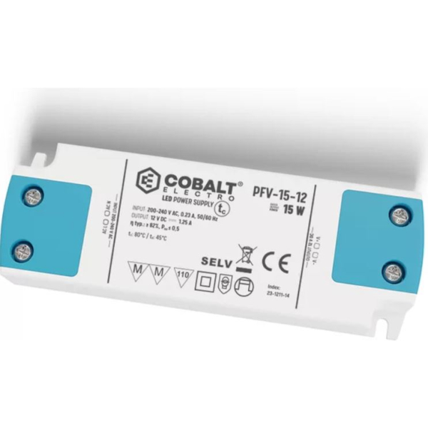 LED Power supply / 12V / 15W / IP20 / 1.25A / CobaltElectro PFV / 5907775756499 / 05-224