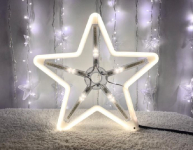 LED Ziemassvētku gaismeklis - zvaigzne / Ziemassvētku dekors / Auksti neona balta + ZIBSPULDZES EFEKTS  / IP44 / 1.8W / 30 x 30 cm / 40 LED diodes / 2000509534585 / 19-590 :: LED Ziemassvētku dekors