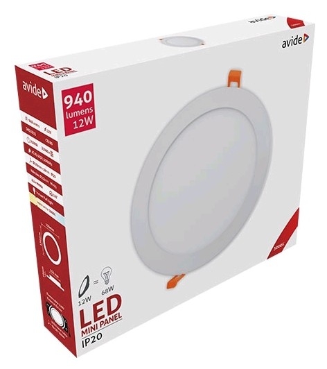 LED встраиваемая светодиодная панель Round ALU / 12W / WW-теплый белый / 3000K / 940lm / Avide / 5999562281192 / 10-231