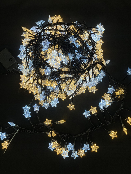 Indoor LED Christmas garland with stars / cluster / cold white + warm white (changeable) / 300 LEDs / 8 modes / 6,5m / IP44 / connectable / 220V / 50Hz / 19-500 / 2000002004813