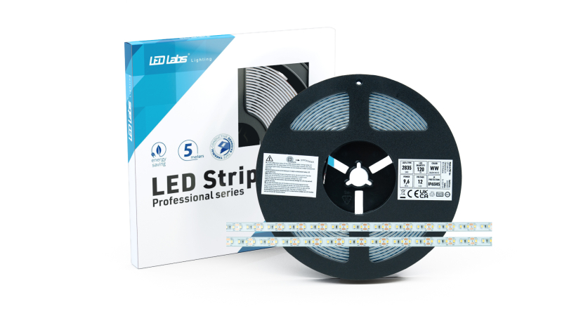 LED strip 2835 / 3000K / WW - warm white / IP65 / 9.6W/m / 120 LEDs/m / 816lm/m / 5904405919699 / 05-4271