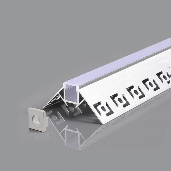 Встраиваемый угловой анодированный алюминиевый профиль для LED светодиодной ленты с матовым стеклом / в комплекте: стекло, заглушки 2 шт.  / HB-50X22WC /  3m x 50mm x 22mm  / 4752233008952 / 05-700