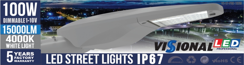 LED VISIONAL PROFESSIONAL ielu apgaismojums 100W / LED ielu laterna 100W / DIMMABLE 1-10V / PHILIPS LED diodi / 15000Lm / 4000K - 840 / IP67 / 4751027178567 / 03-271