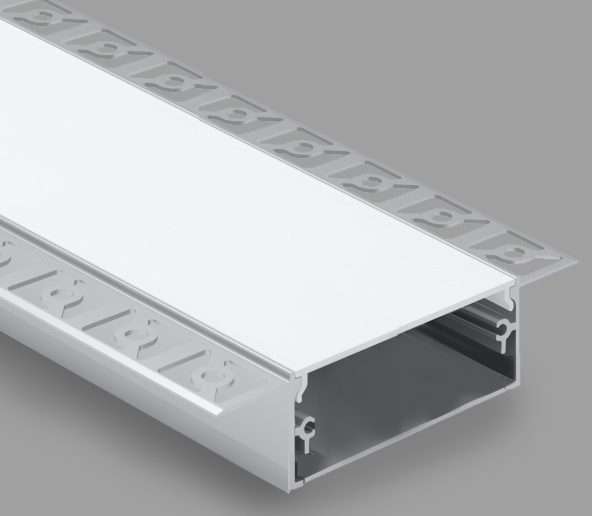 Recessed anodized aluminum profile with frosted glass for 1-5 rows of LED strip for plasterboard, plaster / in the set: glass, plugs 2 pcs. / HB-96X20 / 2m x 96mm x 20mm / 4752233009010 / 05-706