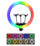 Gredzenveida LED lampa ar regulējamo statīvu / Riņķa lampa / Selfie lampa / 38W / Ø 36 cm / 200 cm / 198 LED diodi + 72 RGB LED/ USB / silti - neitrāli - auskti balta + RGB - daudzkrāsains / 4752233010245 / 06-425 :: LED Apgaismojums fotografēšanai / Selfie