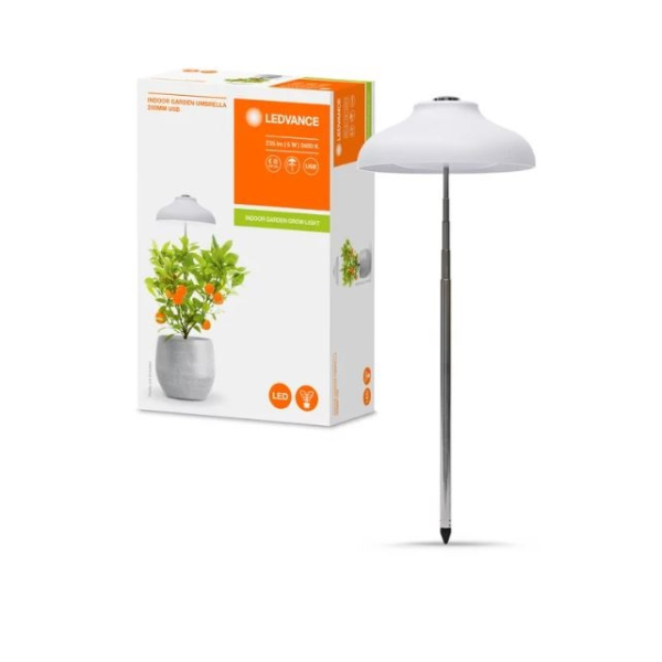 LEDVANCE LED Лампа для комнатных растений - зонтик 15Вт / Фито лампа / USB / 5В / 3400K / NW - нейтральный белый / 235Lm / 105° / IP20 / IK03 / Indoor Garden Umberella / 4058075576155 / 20-978