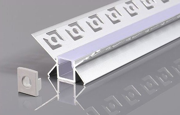 Встраиваемый угловой анодированный алюминиевый профиль с матовым стеклом для LED светодиодной ленты под регипс, штукатурку / в комплекте: стекло, заглушки 2 шт. / HB-50X25.3 /  3m x 50mm x 25.3mm  / 4752233009089 / 05-713
