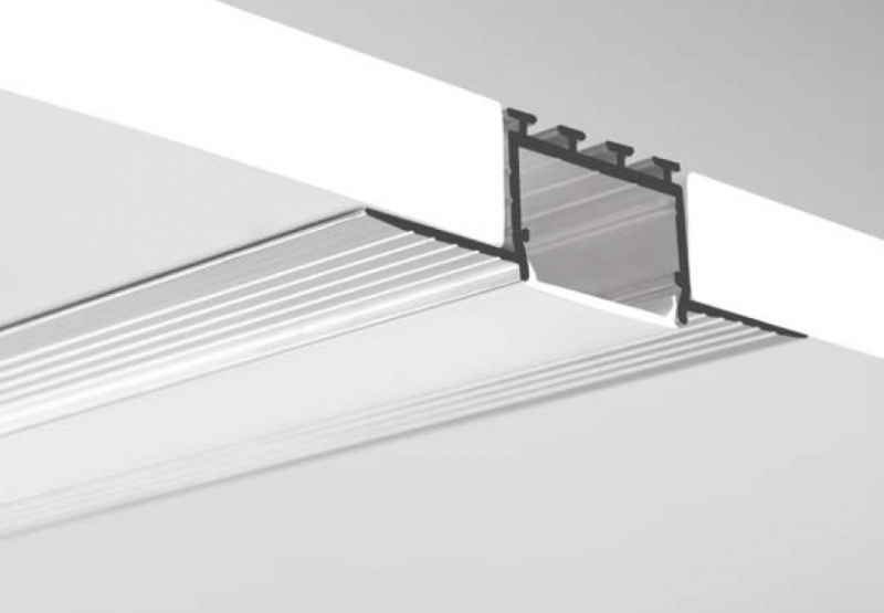 Recessed anodized aluminum profile with frosted glass for 1-2 rows of LED strip for gypsum plaster, plaster / in the set: glass, plugs 2 pcs., fasteners 2 pcs. / HB-26.7X26 / 2m x 26.7mm x 26mm / 4752233009058 / 05-710