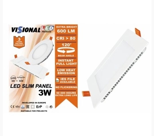 LED iebūvējams panelis VISIONAL / 3W / 3000K / 300Lm / 120° / IP44 / 4751027172947 / 02-104