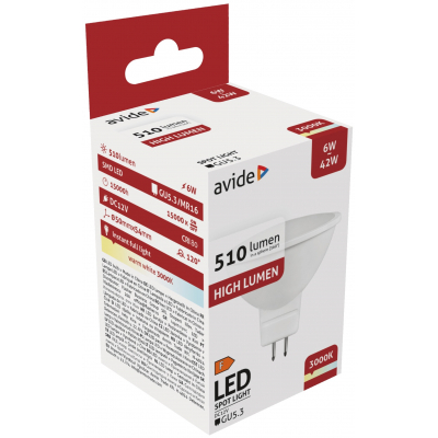 LED spuldze Spot Alu+plastic GU5.3 / 6W / 12V / 510Lm / 120° / WW - silti balta / 3000K / 5999097923925 / 10-1452