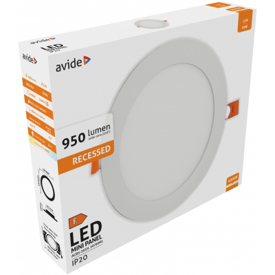 LED recessed panel / luminaire Round / ALU / 12W / NW / 4000K / Avide / 5999562288863 / 10-232