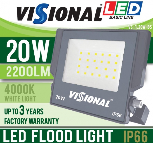 LED УЛИЧНЫЙ ПРОЖЕКТОР 20W VISIONAL BASIC Line / 2200lm / IP66 / 4000K / 4751027178499  / 03-476