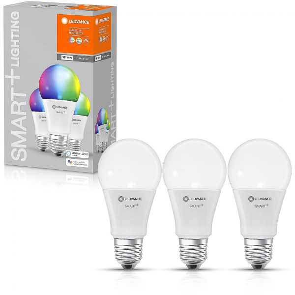 PĒRKOT KOMPLEKTU - 3 spuldzes LEDVANCE LED spuldze E27 / 9W / 2700-6500K / SMART+ WiFi / RGBW / 4058075485754 / 20-8031