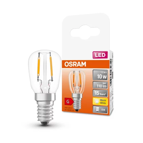 LED лампа E14, T26, 1.3W, 110lm, 2700K, filament