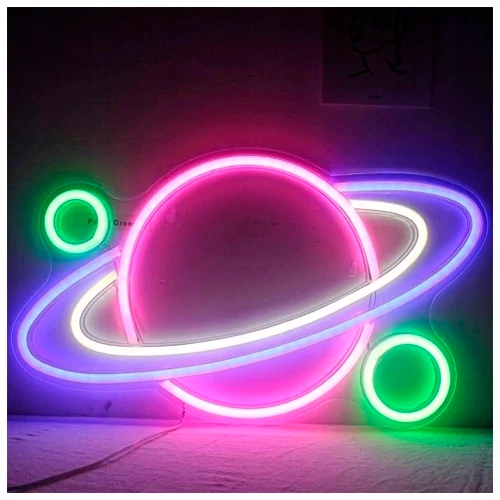 LED light sign - PLANET, Neon, multicolored