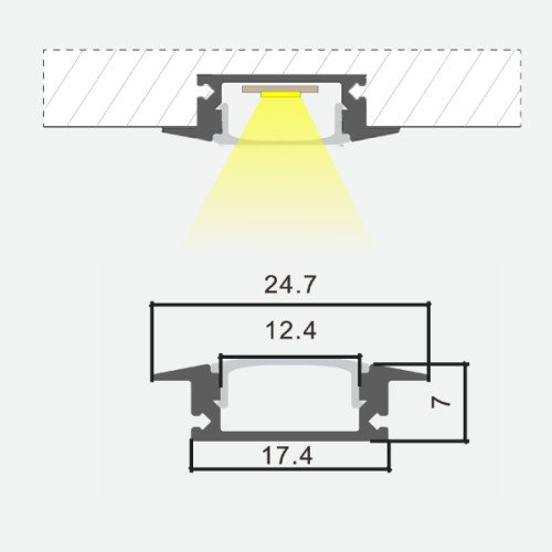 Anodized aluminum profile for LED strip HB-24.7X7WCT