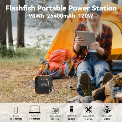 FlashFish A101 3in1 Solāra 120W Portatīvā Elektro stacija 98Wh Iepiltība - Auto DC - AC 220V Ieeja-Izeja / 05-7771 / TIKAI PAŠIZVEŠANA!