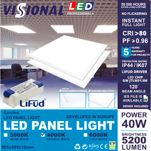 LED Panelis UGR19 ar LIFUD draiveri 60x60 cm Professional+
